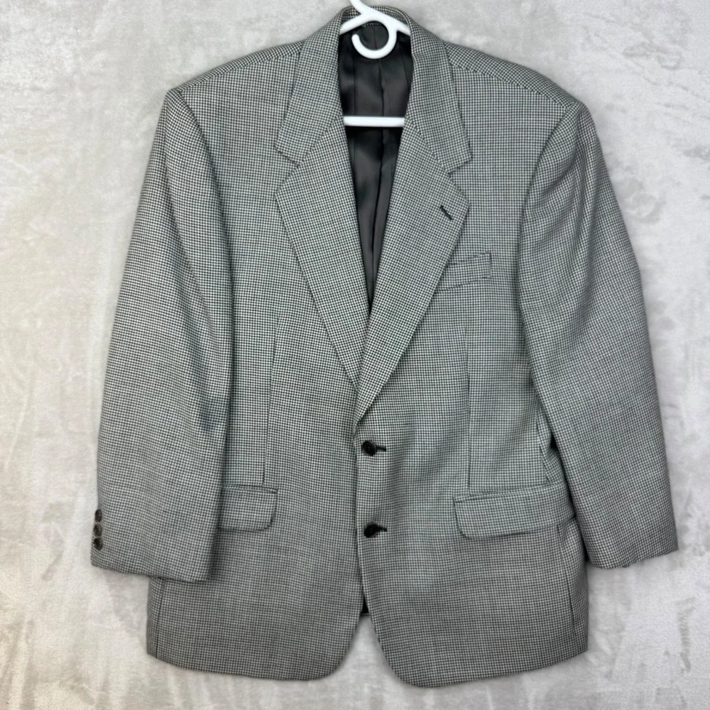 Manzoni Couture Blazer Mens 41 Gray Regular Houndstooth Wool Italy Vintage Coat